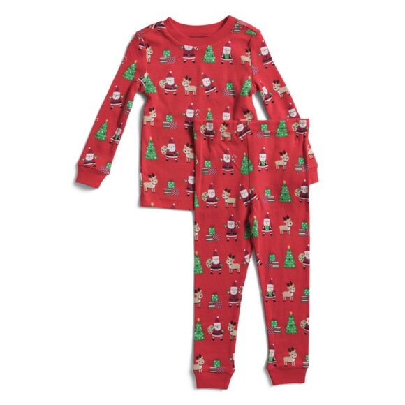 LITTLE ME Red Infants 2pc Holiday Scene Pajama Top And Pants Set - Picture 1 of 2